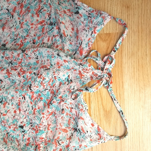 Sakura floral sheer adjustable racer back blouse tie top XS - Picture 6 of 9